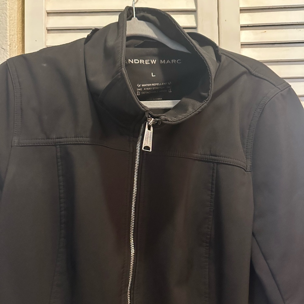 Andrew Marc Black Jacket with Silver Zip - Picture 2 of 6